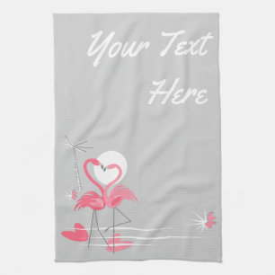 Flamingo Liebe Seitliche Texturküche Handtuch vert