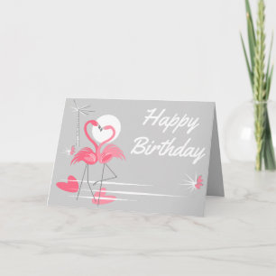 Flamingo Liebe Side Happy Geburtstagstext in grau Karte