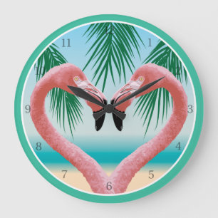 Flamingo Liebe (Tropischer Valentinstag) Große Wanduhr