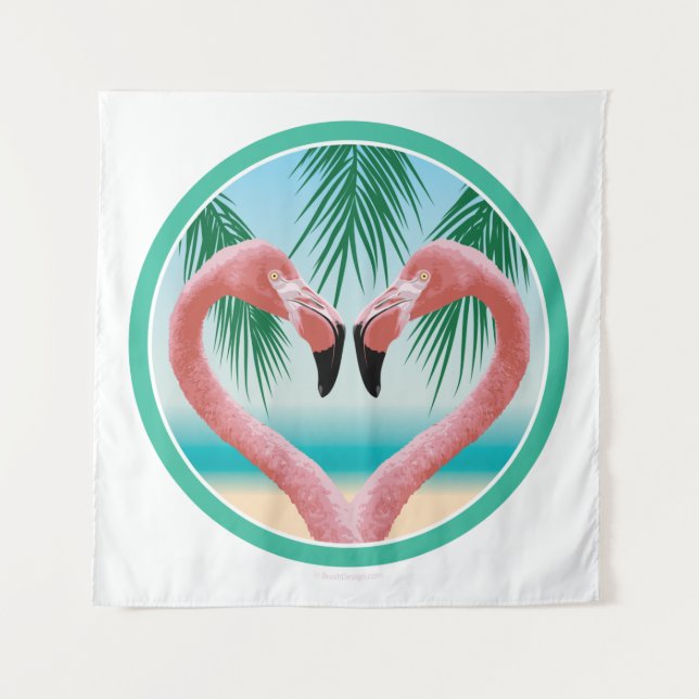 Flamingo-Liebe (Tropisches Valentin) Wandteppich (Vorderseite)