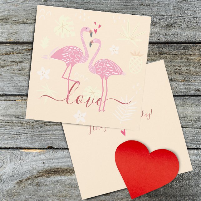 Flamingo Liebe Valentines Flachkarte (Flamingo Love Valentines Card)