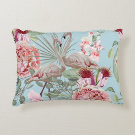 Flamingo Liebhaber trendy Blumenmuster blau Dekokissen