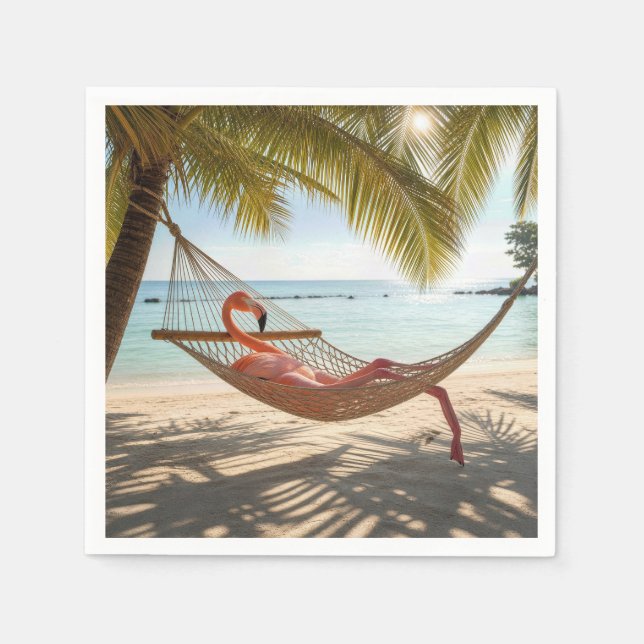 Flamingo liegt in einer Hamlatz Serviette (Vorderseite)