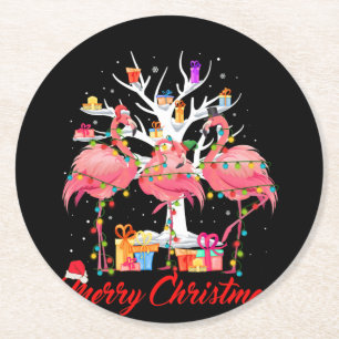 Flamingo Lights Weihnachtsmannmütze Sweater Tree  Runder Pappuntersetzer