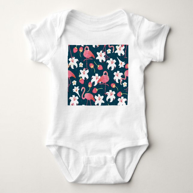 Flamingo Lilies: Tropisches Vintages Design. Baby Strampler (Vorderseite)