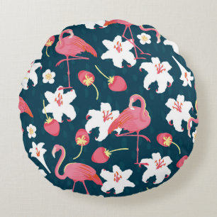 Flamingo Lilies: Tropisches Vintages Design. Rundes Kissen