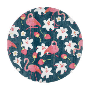 Flamingo Lilies: Tropisches Vintages Design. Schneidebrett