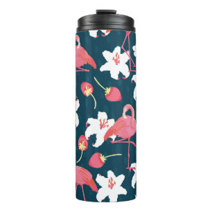 Flamingo Lilies: Tropisches Vintages Design. Thermosbecher