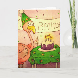 Flamingo Line Bird Happy Birthday Karte