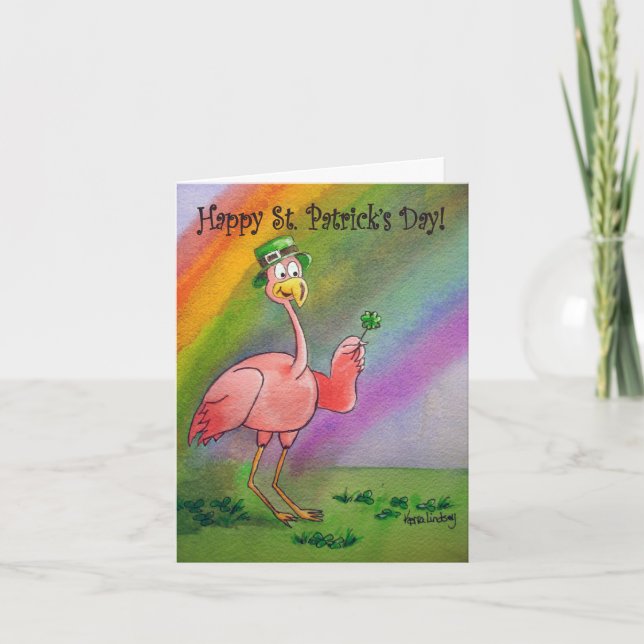 Flamingo Line Happy St. Patrick's Day Lucky Irish Karte (Vorderseite)