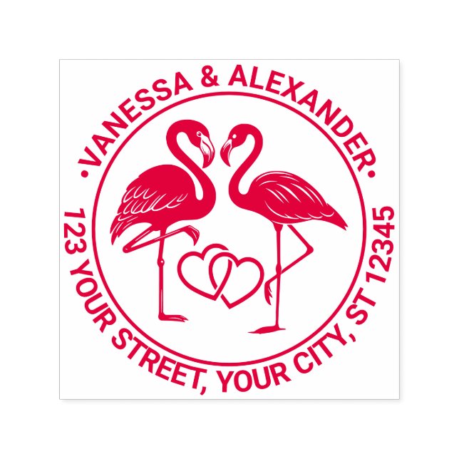 Flamingo Love Birds Hearts #2 Name Rücksendeadress Permastempel (Design)