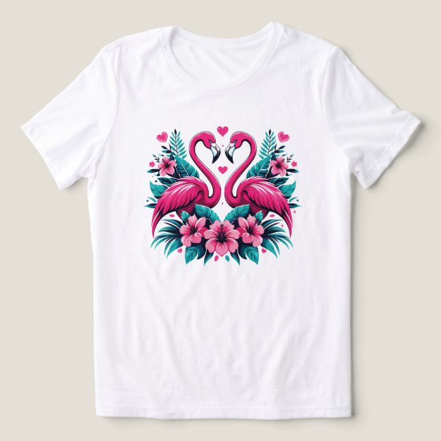 Flamingo Love Heart – Tropical Floral Romance Tri-Blend Shirt (Design Vorderseite)