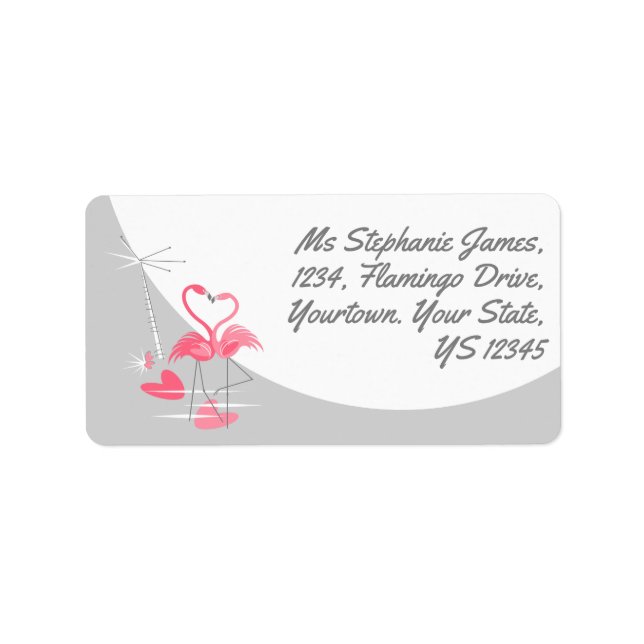 Flamingo Love Large Moon address label Adressaufkleber (Vorne)