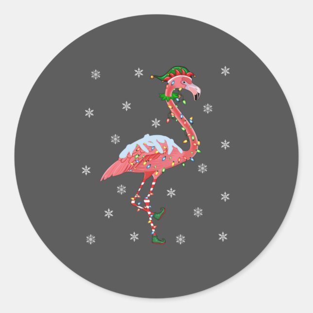 Flamingo Lover Xmas Gift Weihnachtsmannmütze Elf F Runder Aufkleber (Vorderseite)