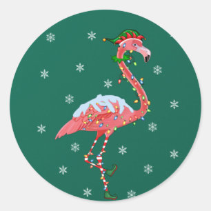 Flamingo Lover Xmas Gift Weihnachtsmannmütze Elf F Runder Aufkleber