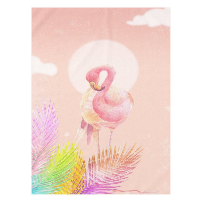 Flamingo Lovers | Niedlicher Flamingo Bird mit Blä Tischdecke (Vorderseite)