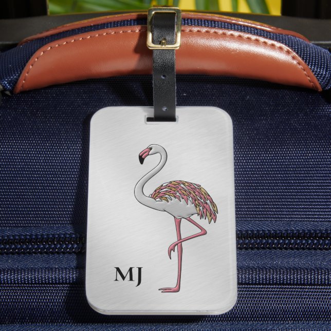 Flamingo Lover's Silver Brushed Luggage Tag Gepäckanhänger (Vorderseite Insitu 2)