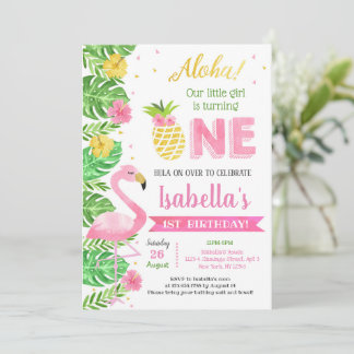 Flamingo Luau Tropical 1. Geburtstag Einladungen