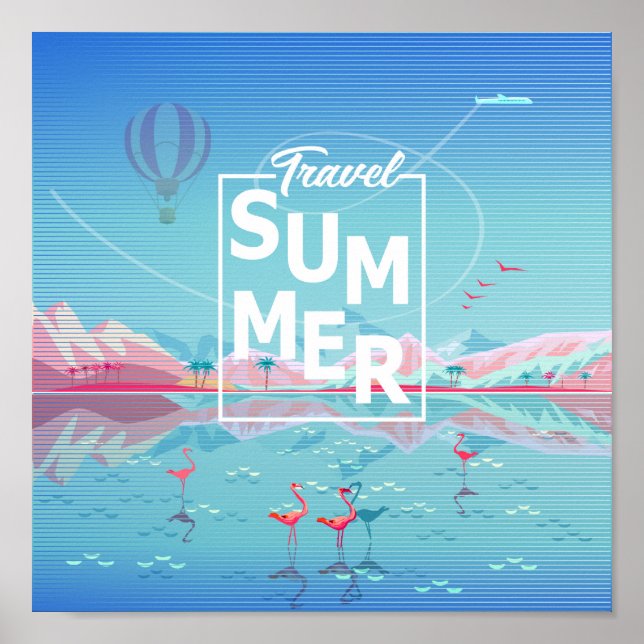 Flamingo, Magic Travel, Summer Tropical Sea Beach Poster (Vorne)