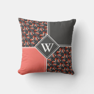 FLAMINGO Maßgeschneidertes Monogramm Grau Koralle Kissen