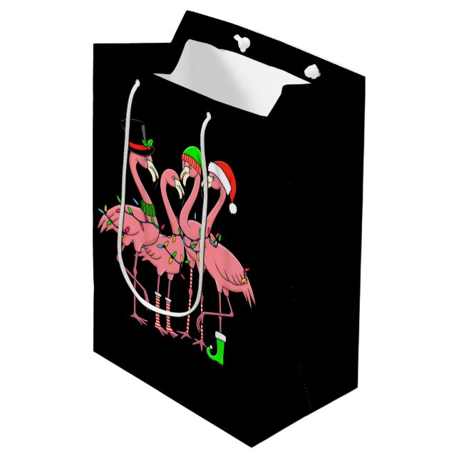 Flamingo Merry Christmas Funny Flamingo Lover Gesc Mittlere Geschenktüte (Vorderseite Schrägansicht)