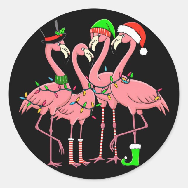 Flamingo Merry Christmas Funny Flamingo Lover Gesc Runder Aufkleber (Vorderseite)