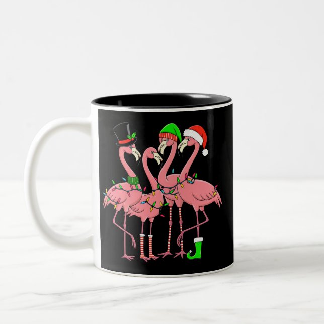 Flamingo Merry Christmas Funny Flamingo Lover Gesc Zweifarbige Tasse (Links)
