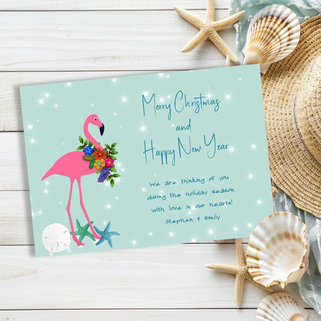 Flamingo Merry Christmas Message Flat Holiday Card Feiertagskarte (Von Creator hochgeladen)