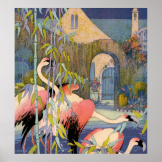 Flamingo mit Bambus Poster