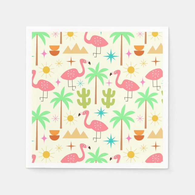 Flamingo mit Bäumen im Stil der Mitte des Jahrhund Serviette (Vorderseite)