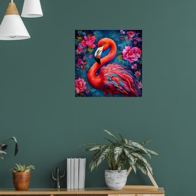 Flamingo mit Blume Poster (Wohnzimmer 1)