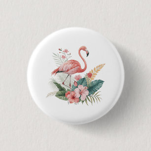 Flamingo mit Blumen Button