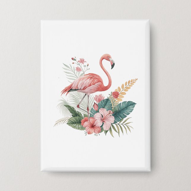 Flamingo mit Blumen Button (Vorderseite)