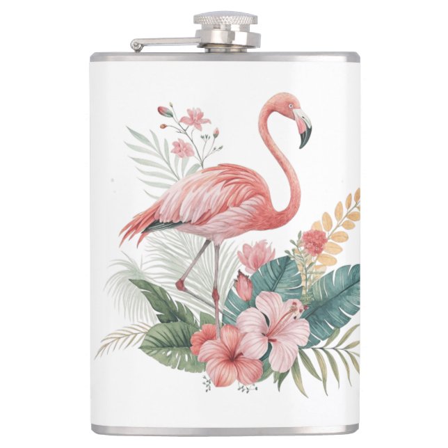 Flamingo mit Blumen Flachmann (Vorderseite)