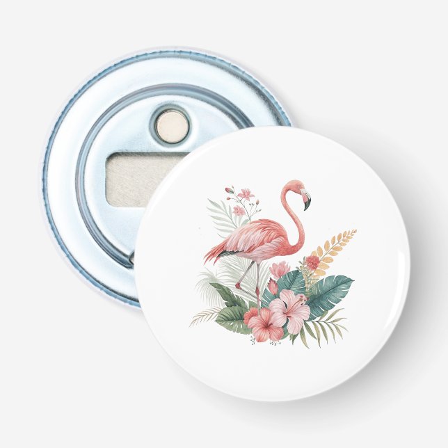 Flamingo mit Blumen Flaschenöffner (Vorderseite)