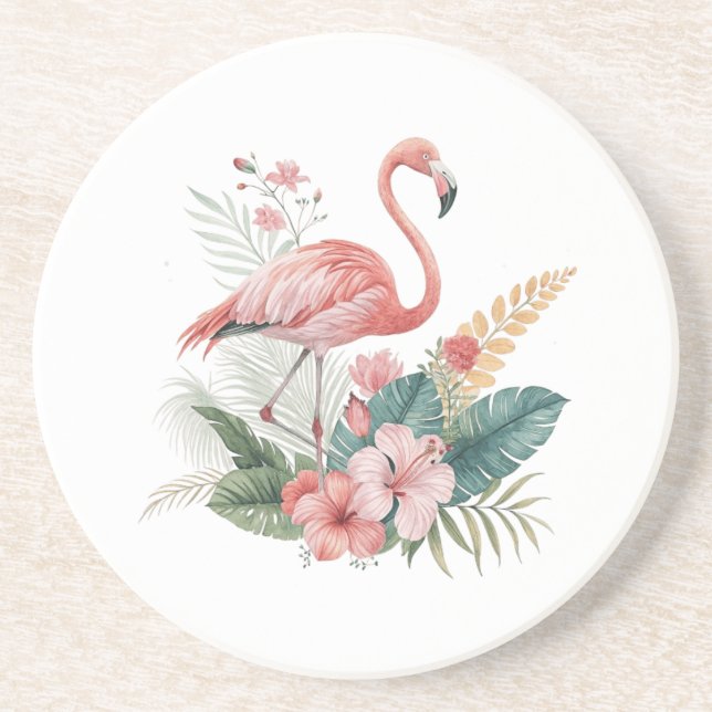 Flamingo mit Blumen Getränkeuntersetzer (Vorne)