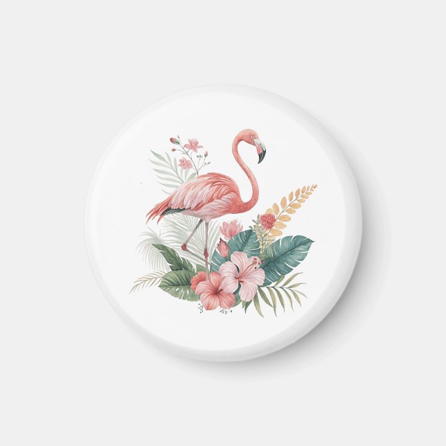 Flamingo mit Blumen Magnet (Vorne)