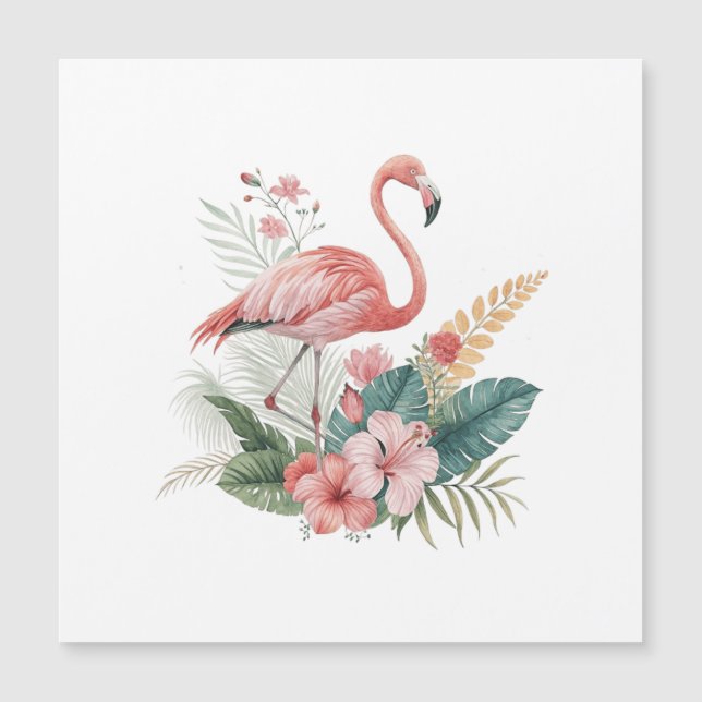 Flamingo mit Blumen Magnetkarte (Vorderseite)