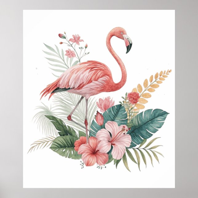 Flamingo mit Blumen Poster (Vorne)