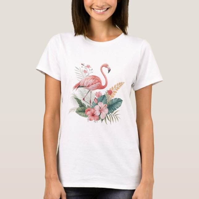 Flamingo mit Blumen T-Shirt (Vorderseite)