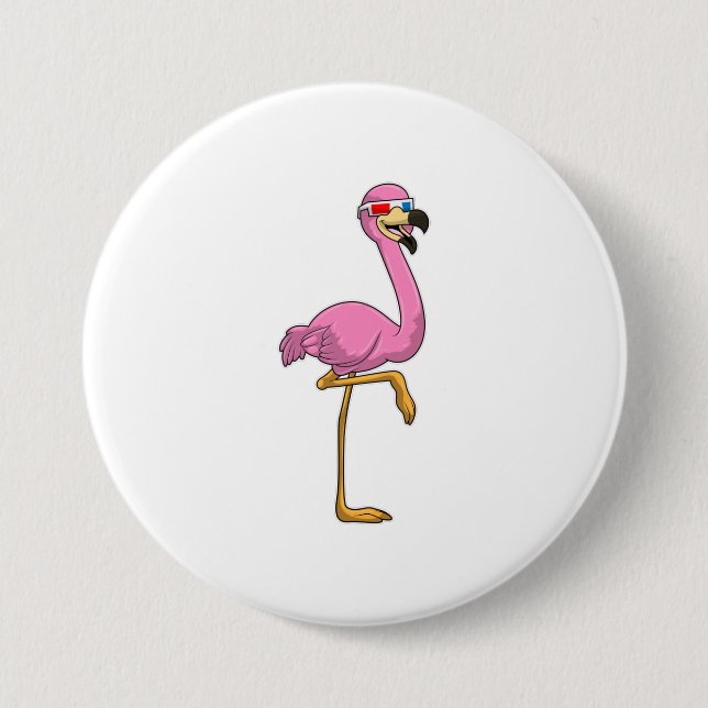 Flamingo mit Brille Button (Vorderseite)