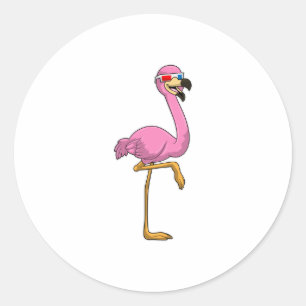 Flamingo mit Brille Runder Aufkleber