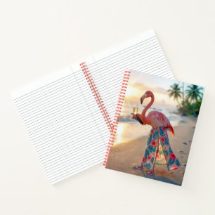 Flamingo mit Champagner auf einem Strand Notizbuch