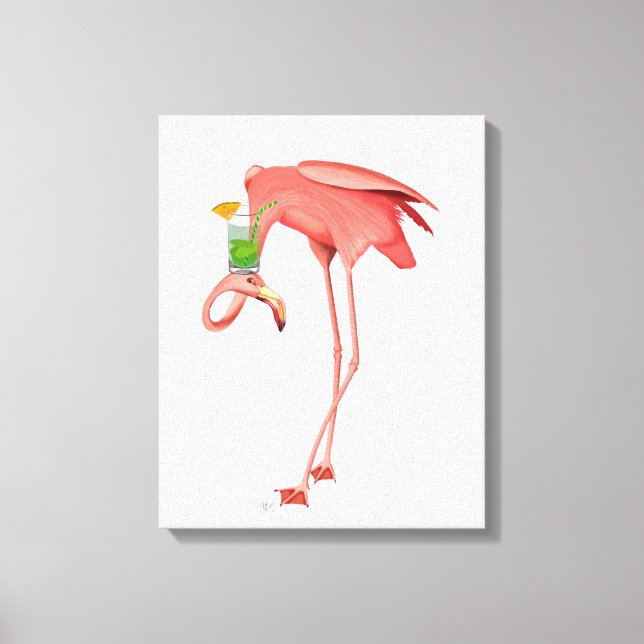Flamingo mit Cocktail Leinwanddruck (Vorderseite)