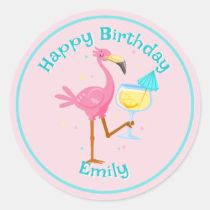 Flamingo mit Cocktail Runder Aufkleber