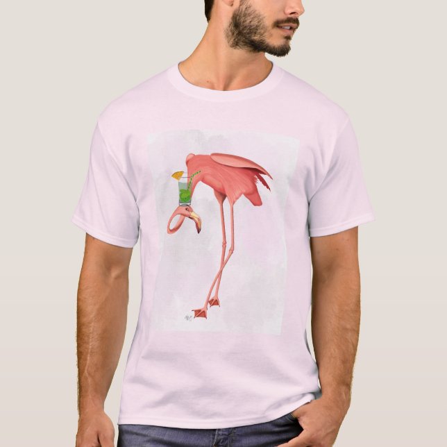 Flamingo mit Cocktail T-Shirt (Vorderseite)