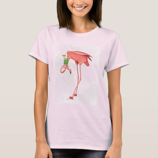 Flamingo mit Cocktail T-Shirt (Vorderseite)