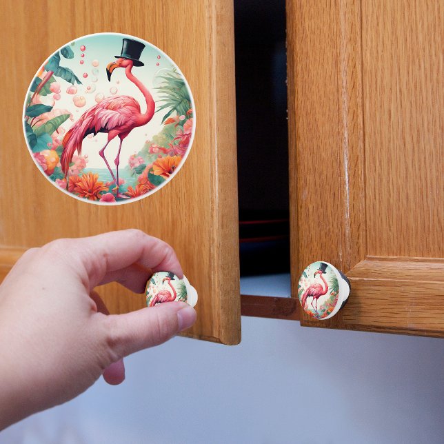 Flamingo mit einem Top Hat Keramikknauf (Von Creator hochgeladen)