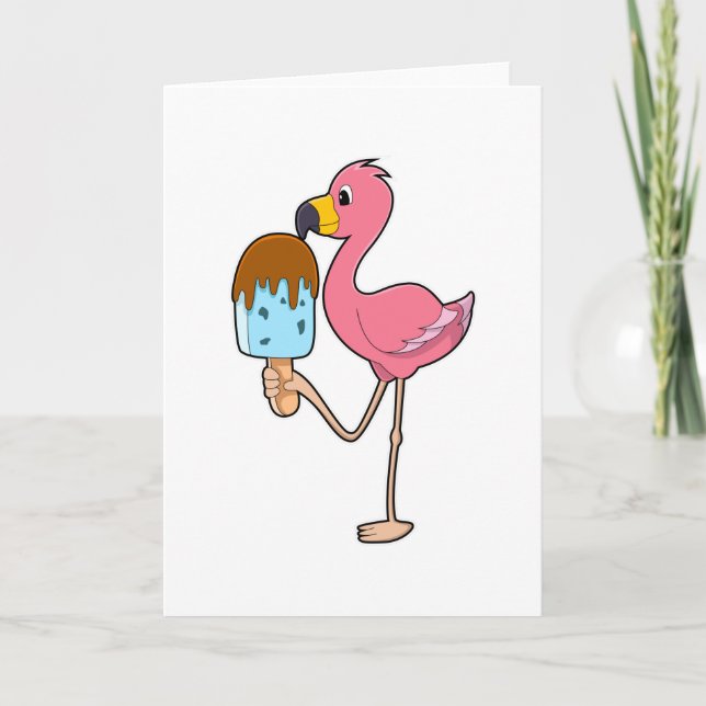 Flamingo mit Eisstiel Karte (Vorderseite)