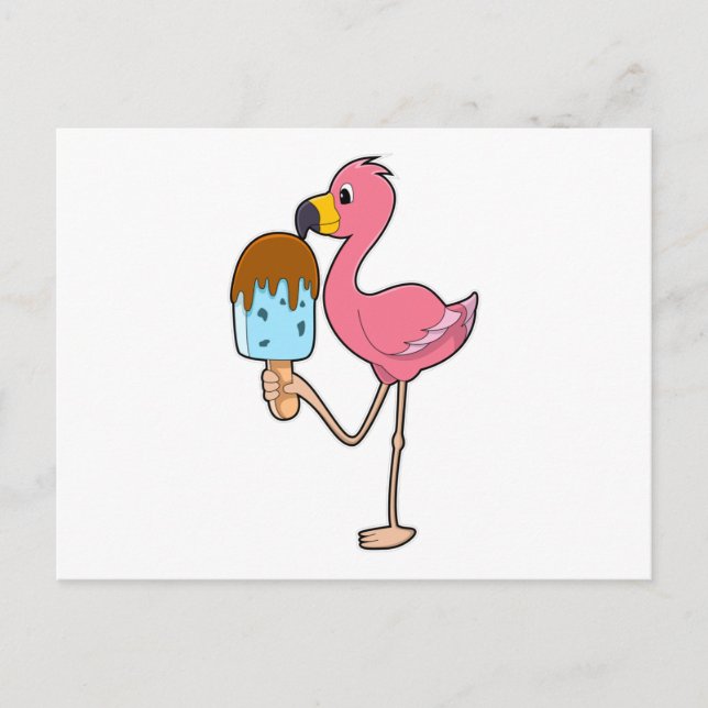 Flamingo mit Eisstiel Postkarte (Vorderseite)